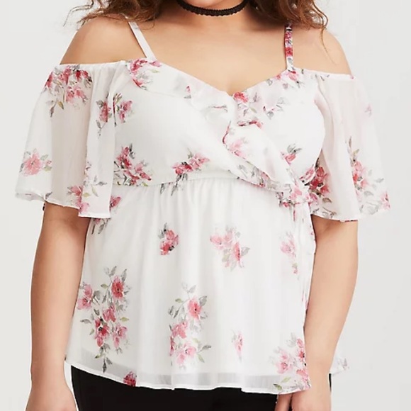torrid Tops - Torrid white floral cold shoulder chiffon top